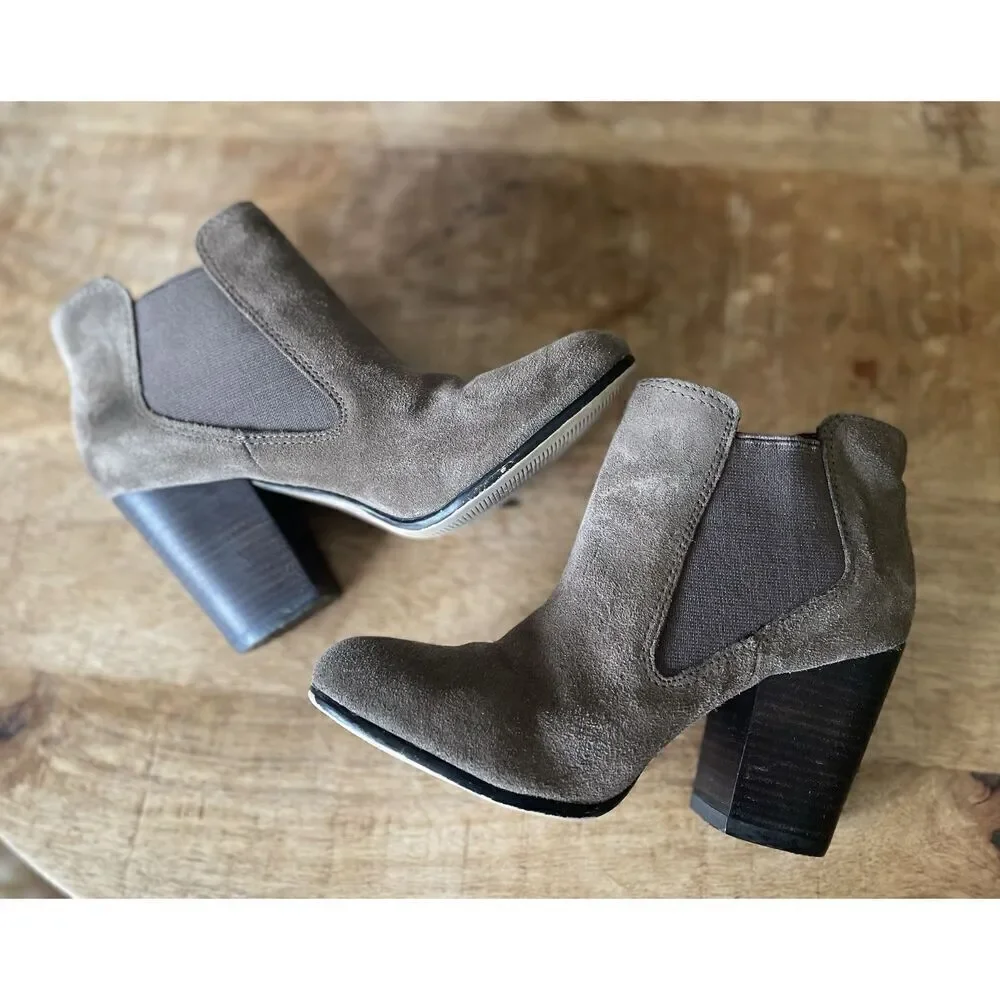 Bjorndal Andrews Tan Genuine Suede Women’s Ankle Boots Taupe Hells Size 6.5